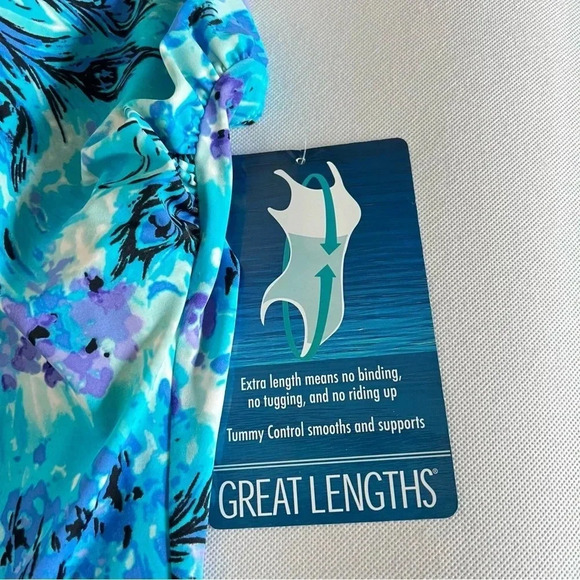 Great Lengths Full Coverage One Piece Swimsuit Size 24 Blue Multi Tummy Control - Picture 13 of 13